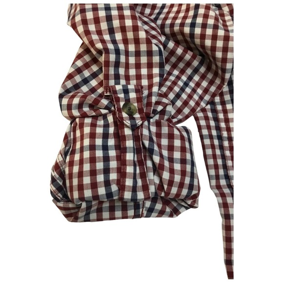 Magellan Outdoors Men's Loose Fit Long Sleeve Navy Burgundy Check Plaid Large - Picture 12 of 13